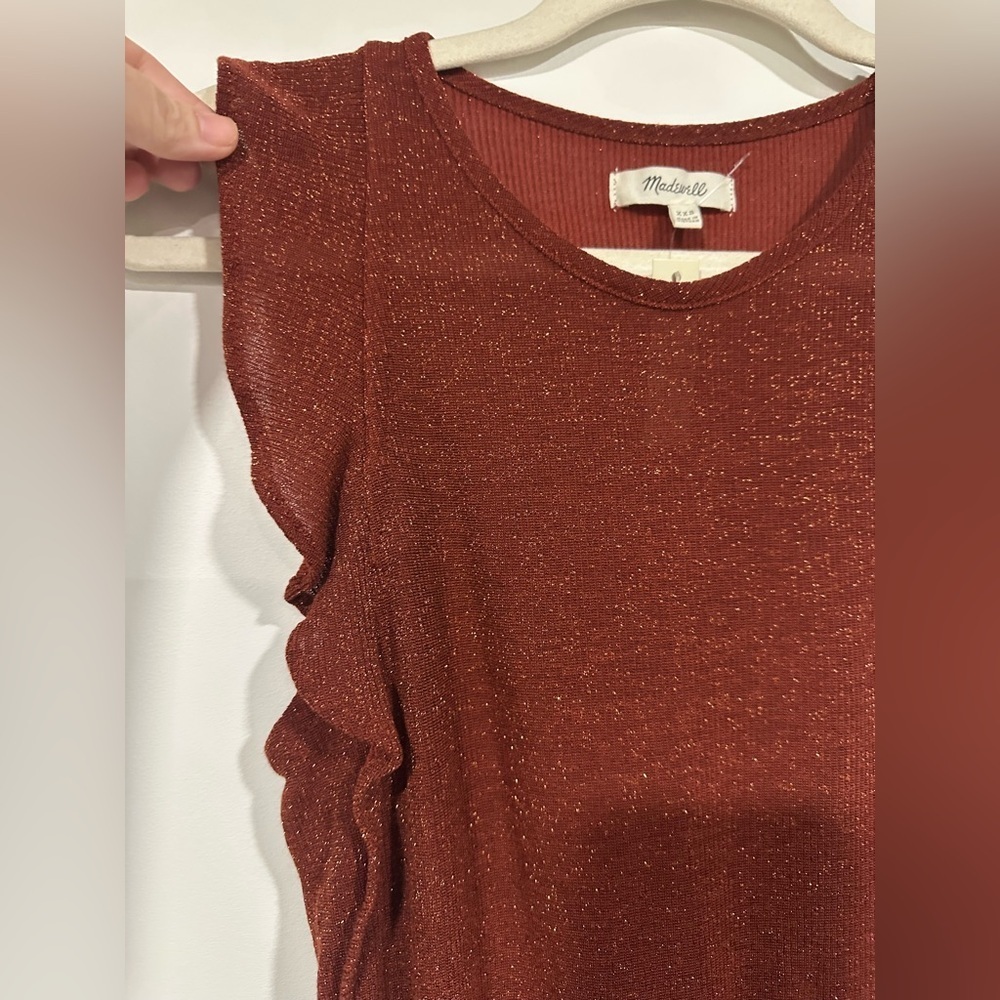 NWT Madewell Metallic Ruffle Tank Top Copper/Rust Shimmer XXS - Picture 4 of 6